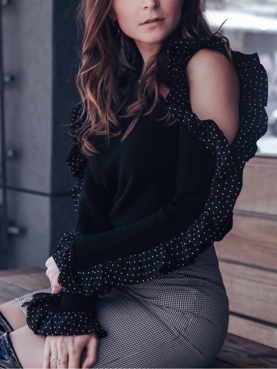 Club Monaco Cold-Shoulder Ruffle Sweater